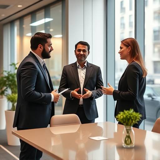 Un consulente in giacca e cravatta mentre discute con una cliente in un ufficio moderno a Milano