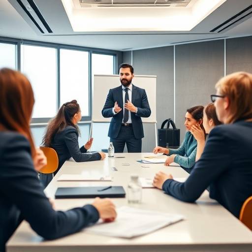 Un formatore aziendale che conduce un workshop interattivo